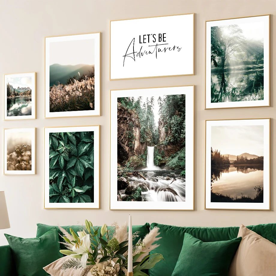

Waterfall Mountain Pine Forest Reed Plant Wall Art Canvas Painting Nordic Posters And Prints Wall Pictures For Living Room Decor