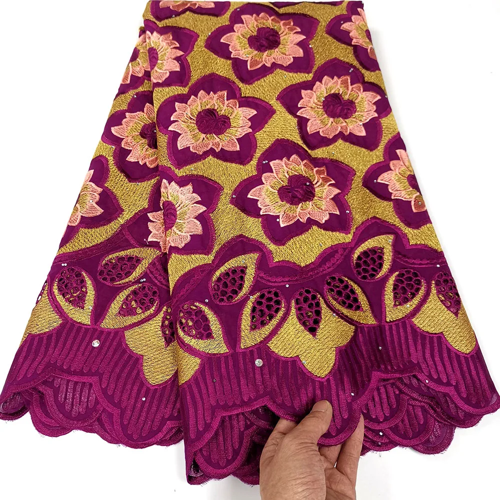 

Purple Swiss voile Lace in switzerland Punch Cotton Fabrics 2022 High Quality African French 100% Cotton Net Lace Fabric 5 Yards