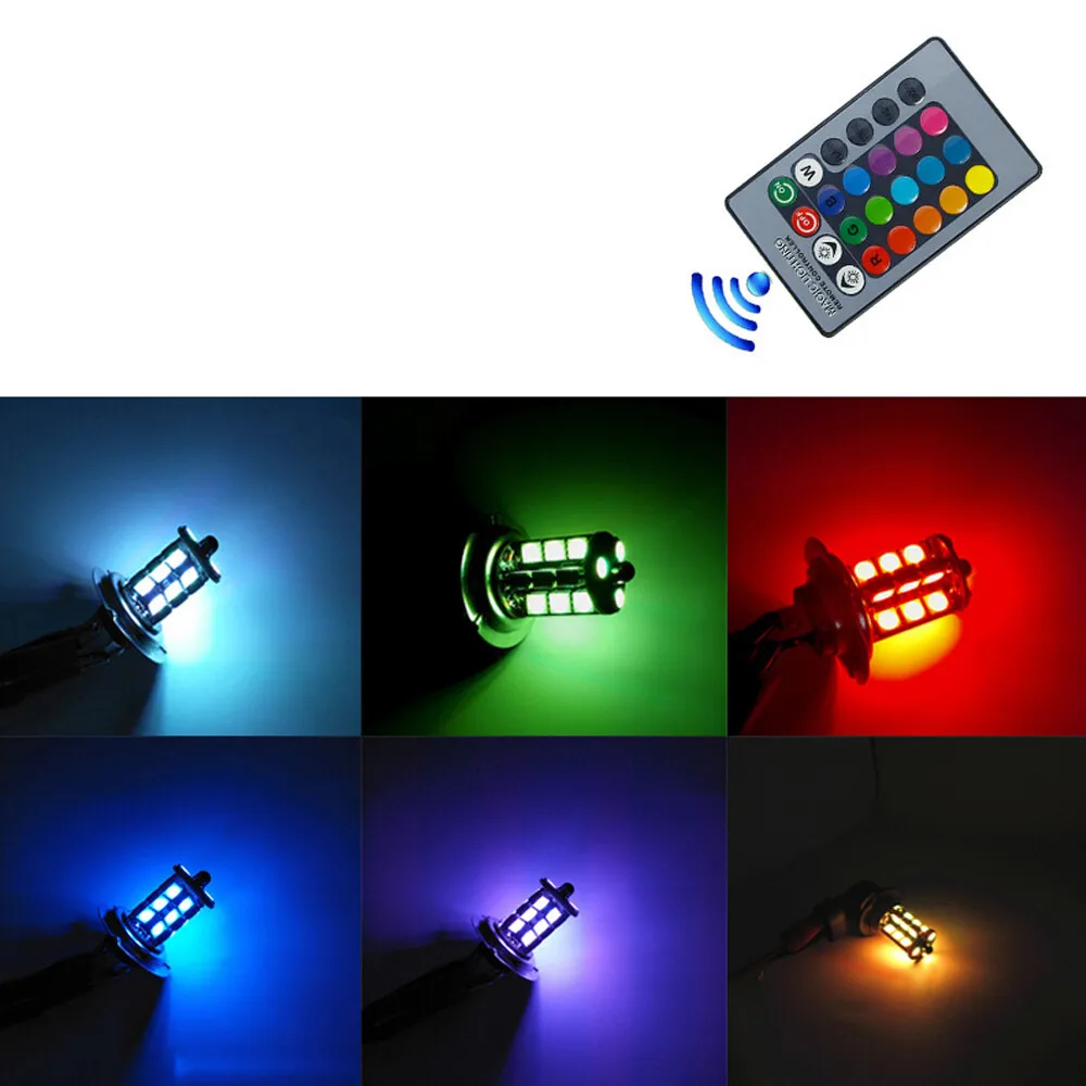 Фото 2x RGB H11 H9 H8 5050 27SMD Автомобильные фары Противотуманные фары Светодиодная лампа с дистанционным управлением №2