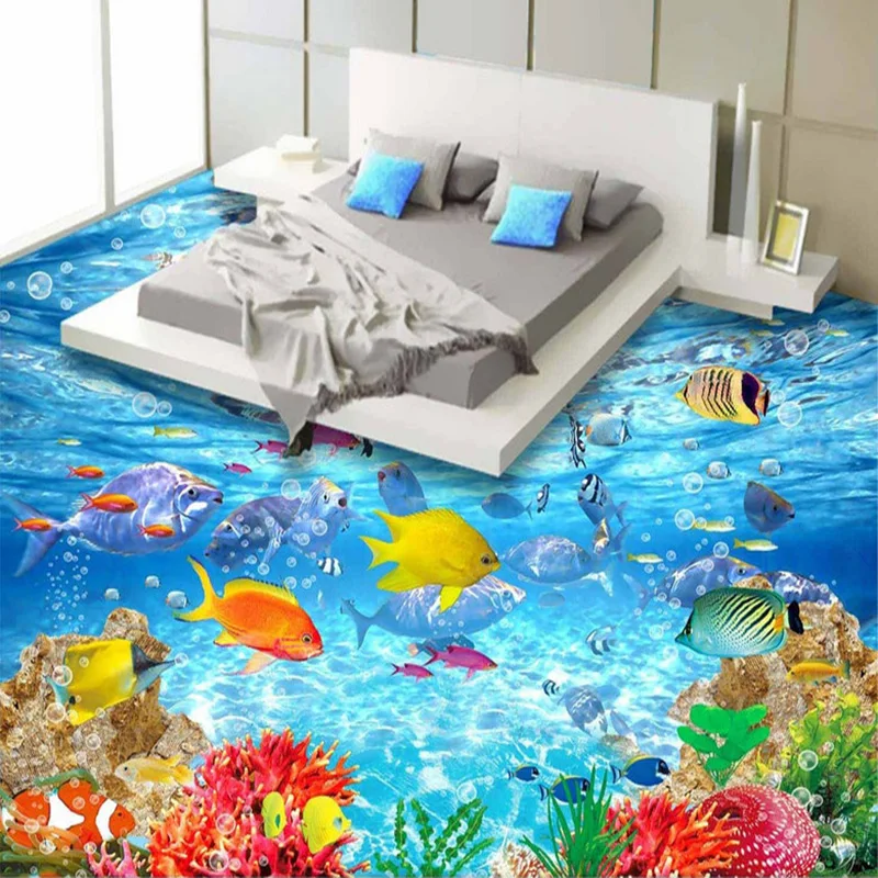 

PVC Self Adhesive Waterproof 3D Floor Tiles Wallpaper Modern Underwater World Painting Mural Sticker Bathroom Papel De Parede 3D