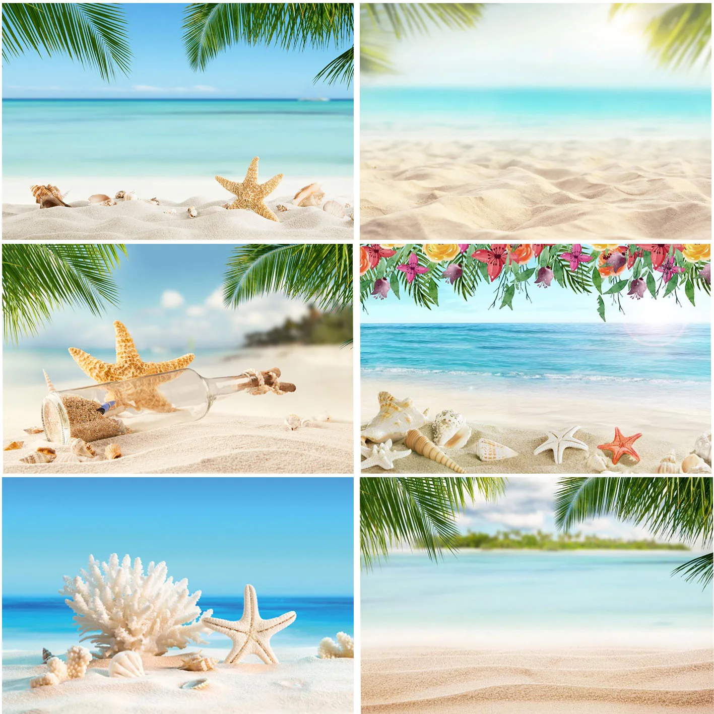 

Summer Tropical Sea Beach Starfish Coral Palms Tree Backgrounds For Holiday Decor Photography Photo Booth Studio Backdrops