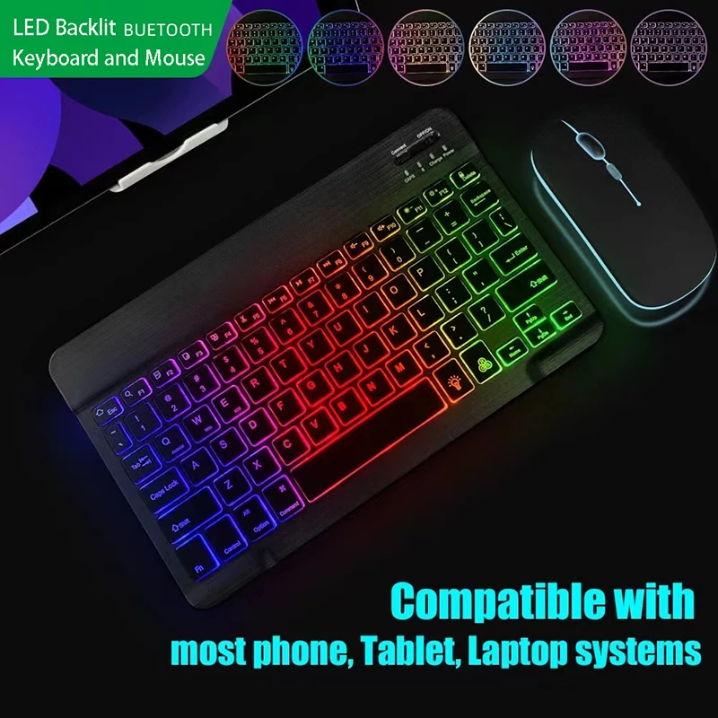 

Mini Portable Wireless Keyboards with Mouse Set 7 color Led Backlight Mouse Rechargeable Keyboard for Phone Tablet Laptop