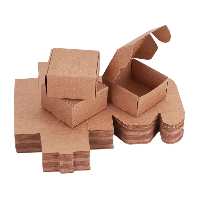 

60Pcs Square Kraft Paper Boxes Handmade Foldable Gift Packaging Box For Wedding Party Cardboard Case Jewelry Storage Container
