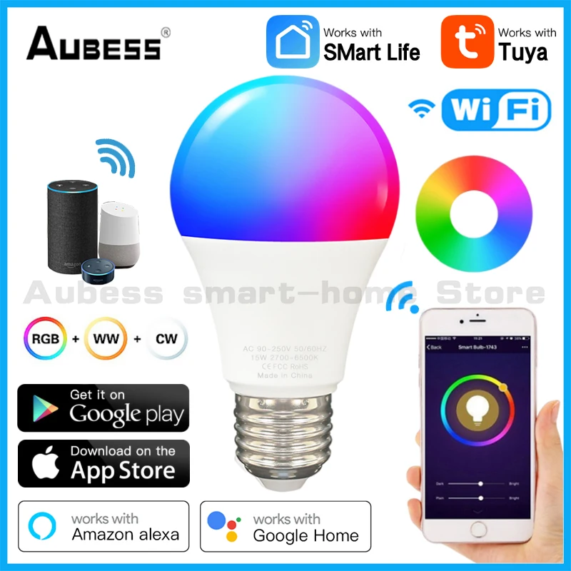 

15E/9W TUYA Smart WiFi E27 RGBCW LED Light Bulb Lightbulbs Dimmable Magic Bulb Voice Control Alexa Lamp Google Home Yandex Alice