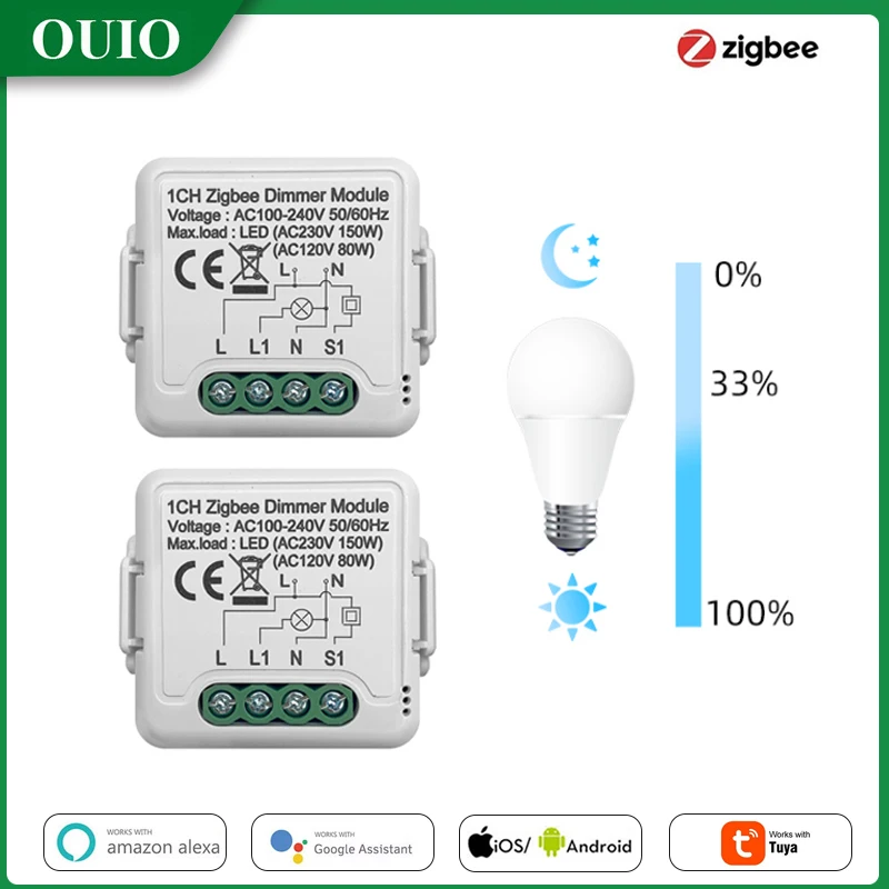 

Tuya Zigbee 3.0 Smart Dimmer Switch Module Supports 2 Way Control Wireless Remote Control Compatible With Alexa Google Home