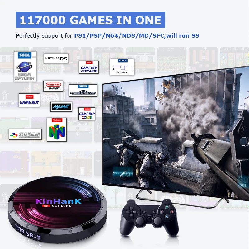 Ретро супер консоль Kinhank X MAX-это три в одном для ТВ игр и фильмов PSP/PS1 с 117000 играми 63