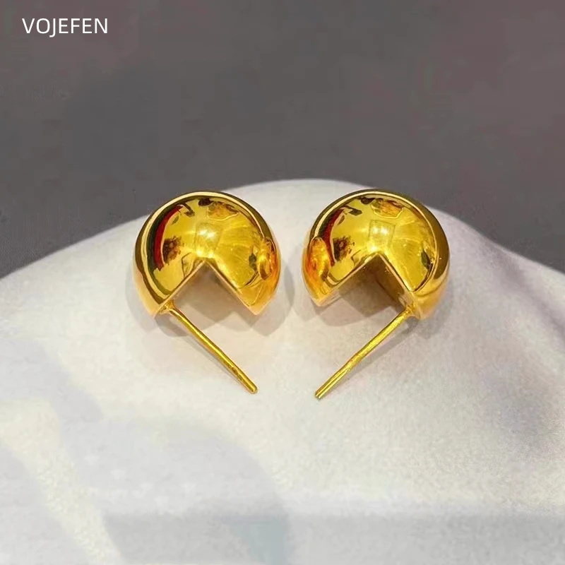 

VOJEFEN 18K Balls Studs Earrings Jewelry For Womens Original AU750 Real Gold Shiny Piercing Earings Fashion Luxury Jewelery Gift