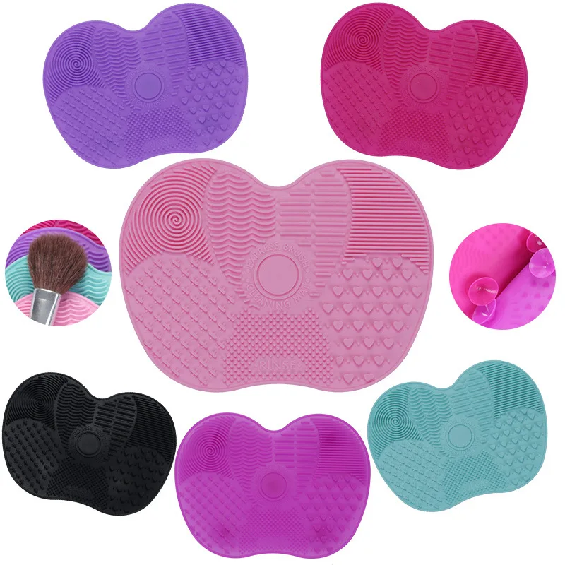 

Wholesale 15.5X11.5cm Silicone Scrubbing Pad with Suction Cup Apple Pad Cosmetic Brush Cleaning Pad Silicone Cosmetic