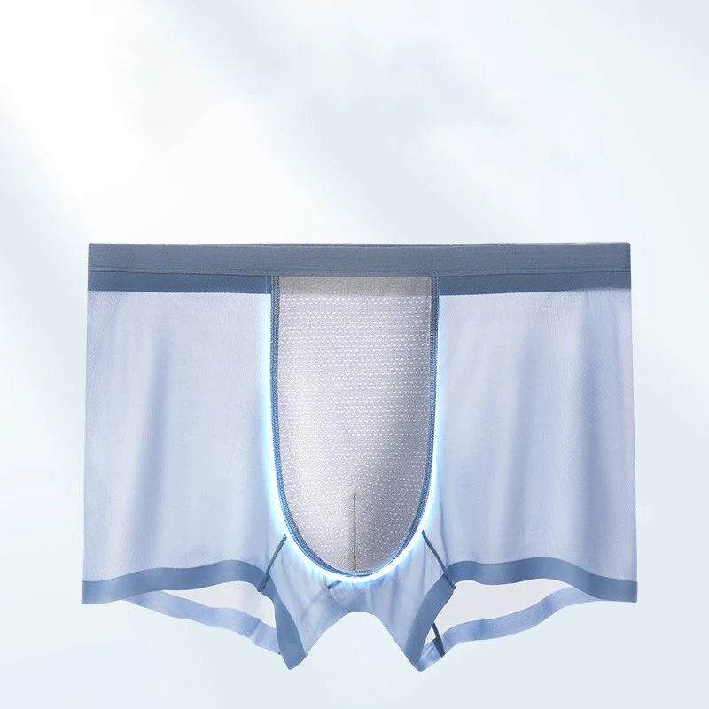 Men Summer Underwear Traceless Ice Silk Thin Antibacterial Sports Solid Color Sexy Cool Male Panties Boxer 3PCS