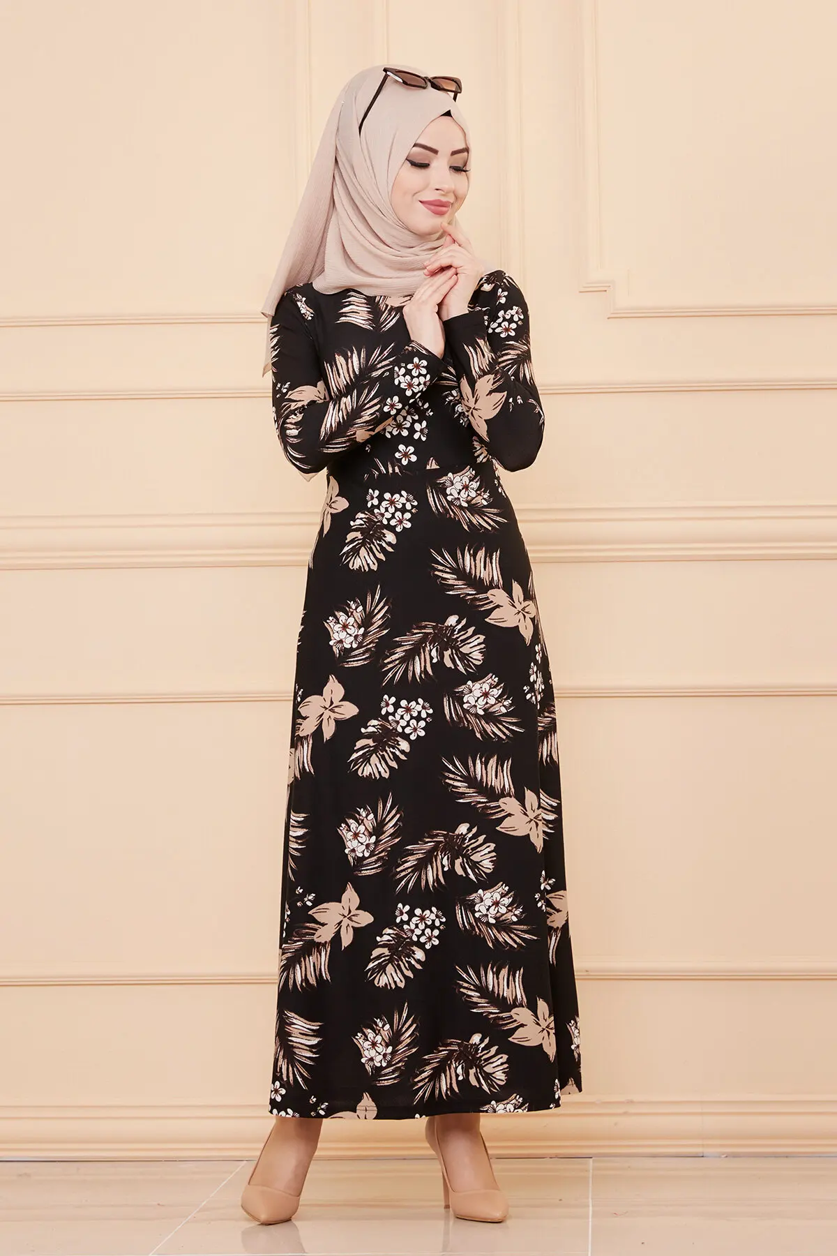TUGBA Muslim Dress Long Sleeve Floral Print muslim dress code 2021 turkish gown hijab summer