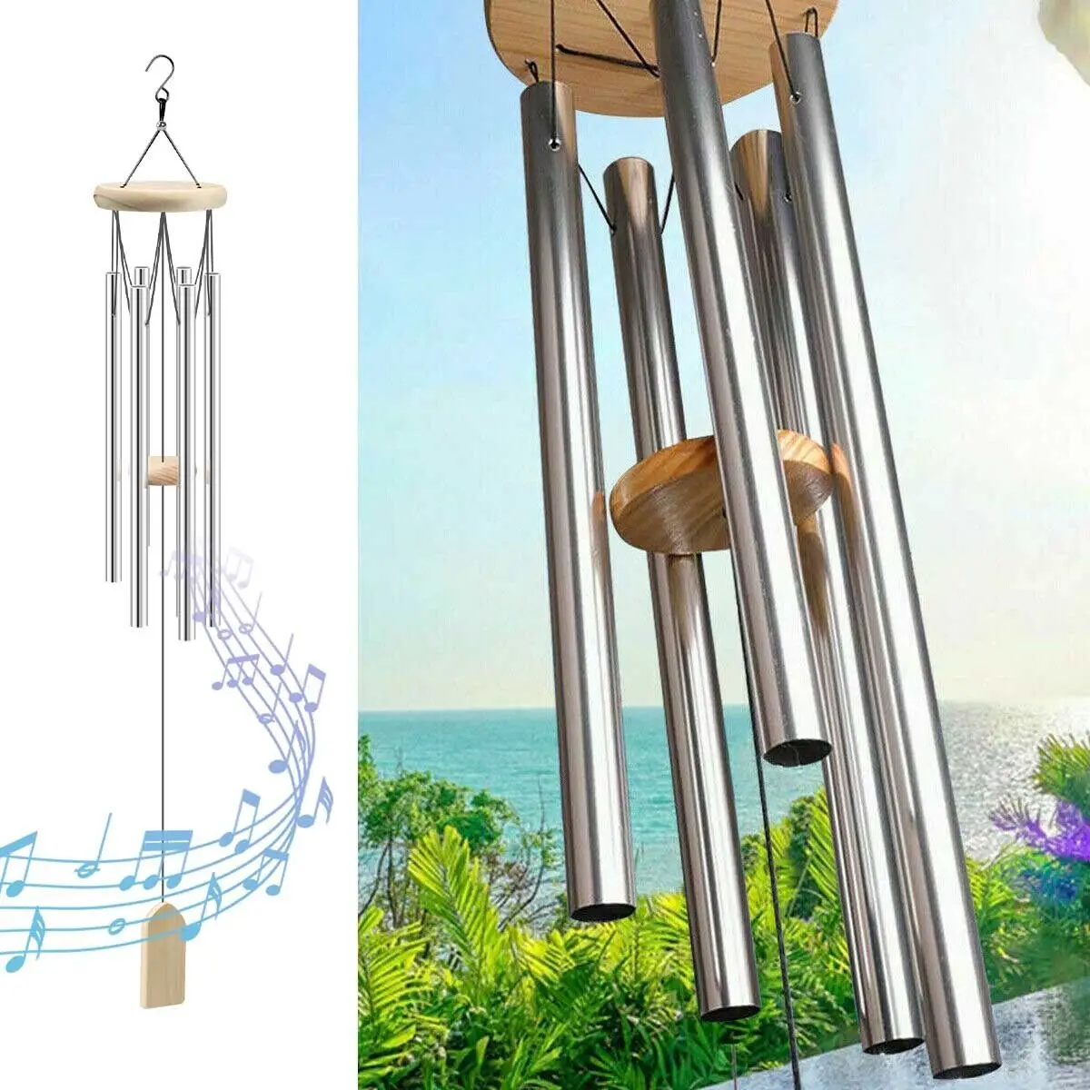 6 Tubes Wind Chimes Garden Outdoor Living Decoration Metal Wind Chimes Hanging Ornament Coffee Shop Wind Chimes Tubes