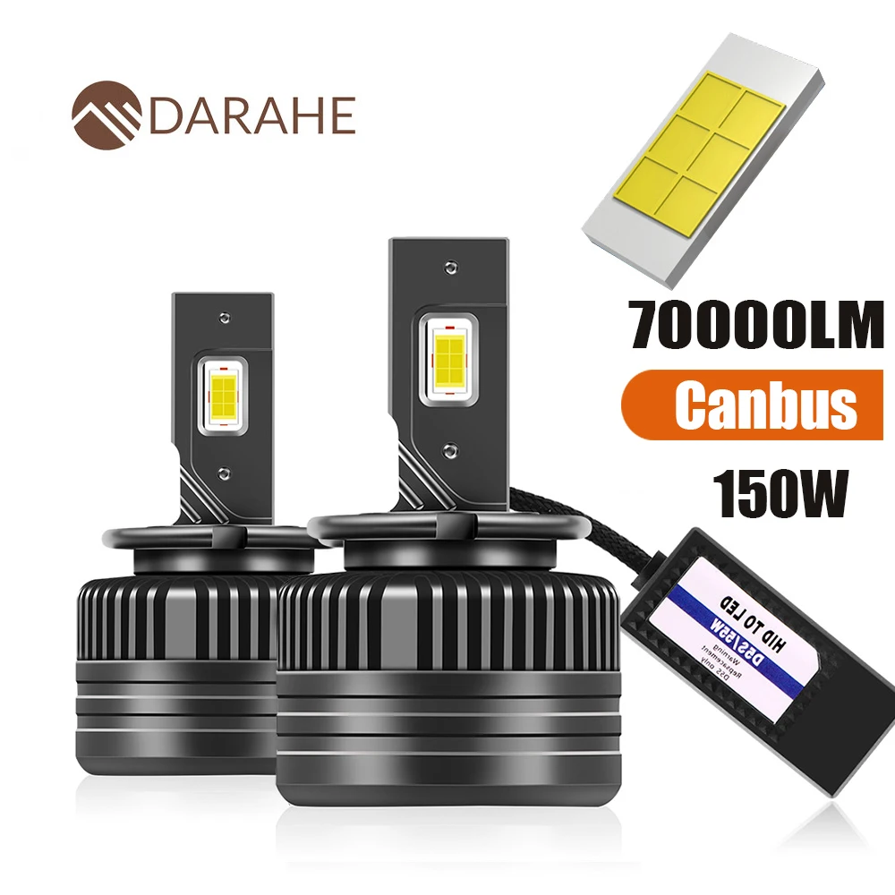 

2 шт., D3S фонари головного света 150 лм 6000 Вт, Canbus HID D1S D2S D4S D5S D1R D2R D3R Turbo светодиодный, двухсторонний чип CSP K Plug & Play