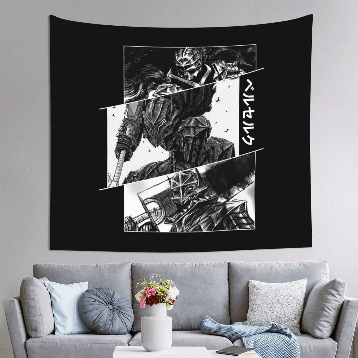 

Berserk Armor Guts Tapestry Colorful Polyester Wall Hanging Anime Black Swordsman Room Decor Curtain Psychedelic Wall Blanket