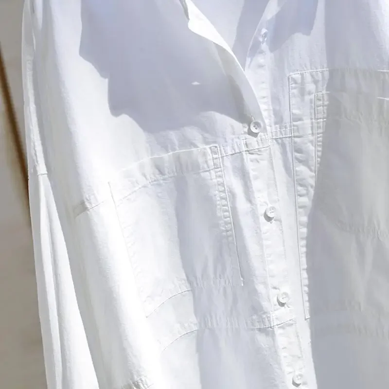 Блузка женская с двойным карманом х/б белая