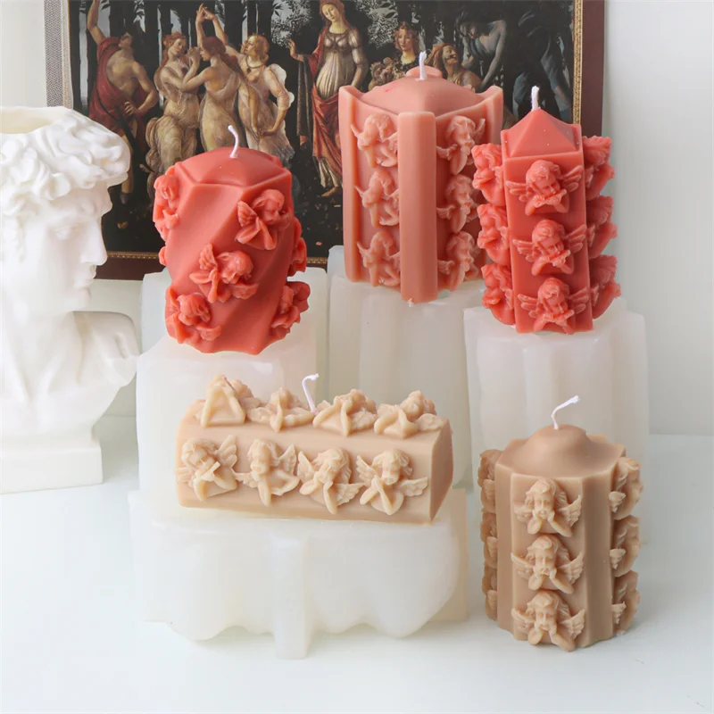3D маленький ангел столб свеча силиконовая форма рельефный мультилицевой цилиндр