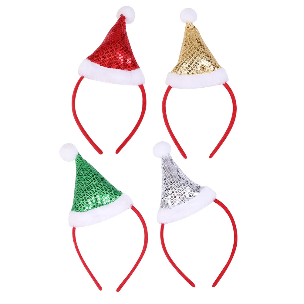 

4pcs Adorable Christmas Design Headband Glitter Sequin Hair Bands Christmas Hat Hair Hoops Headdress Party Favors Supplies