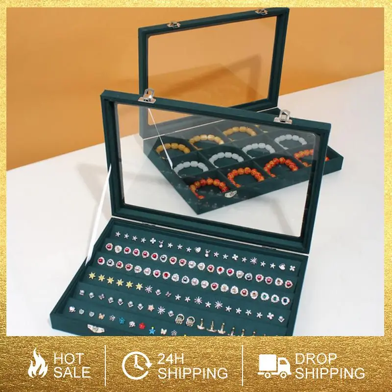 

Органайзер для ювелирных изделий большой емкости, модная винтажная бархатная шкатулка зеленого цвета для хранения цепочек, колец, браслето...