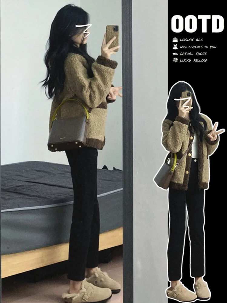 Маленькое бархатное пальто из овечьей шерсти женское весенне-осеннее новинка 2024