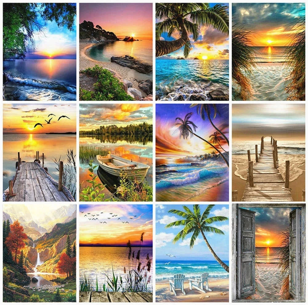 

2023 5D Full Square Diamond Painting Sunset Waterfall 5D Diy Diamond Embroidery Mosaic Landscape Art Kits Home Decoration Mk1199