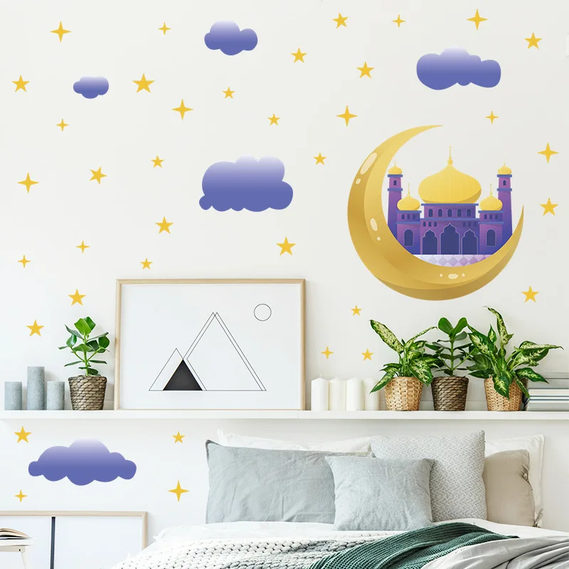 

Ramadan festival golden star Moon purple cloud castle home wall decoration wall stickers wall stickers home decor living room