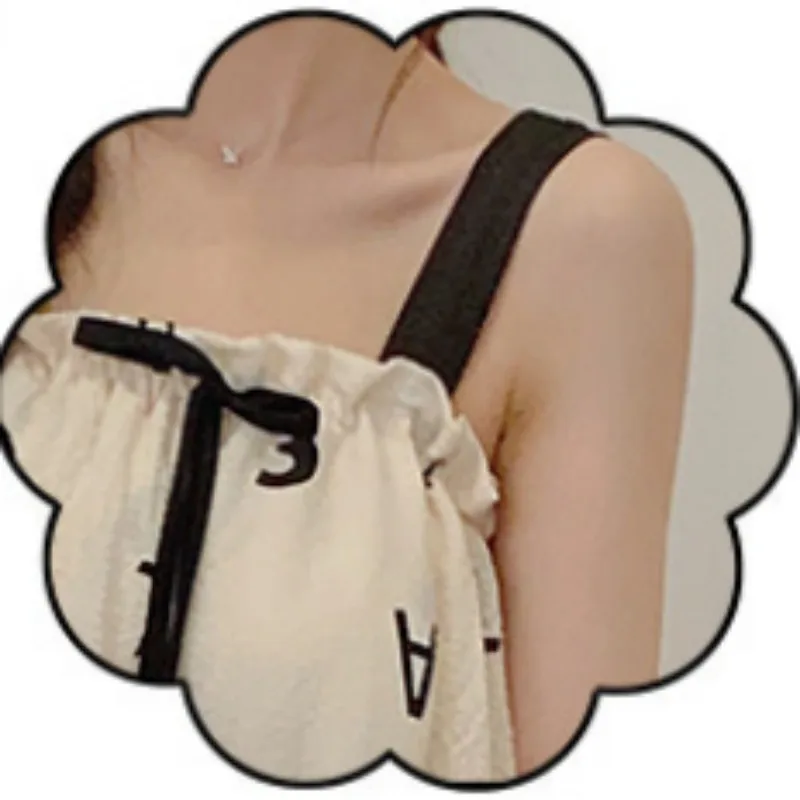 2023 New Pure Desire Wind Girl's Pajamas Loose Sweets Summer Long Length Printing  Lady's Sling Nightwear Nightdress With Bra