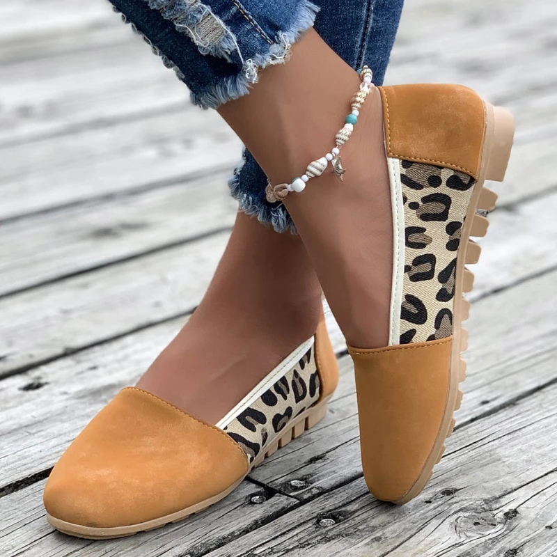 

2023 Fashion Shoes for Women Spring and Autumn Women's Flats Leopard Print Round Toe Shallow Mouth Sewing Zapatillas De Mujer