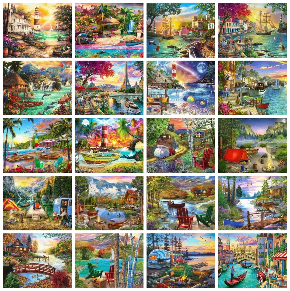 

Алмазная 5D картина «сделай сам», вышивка с изображением морского дома, гавани, настенная мозаика, декор для гостиной, ручная работа, подарок