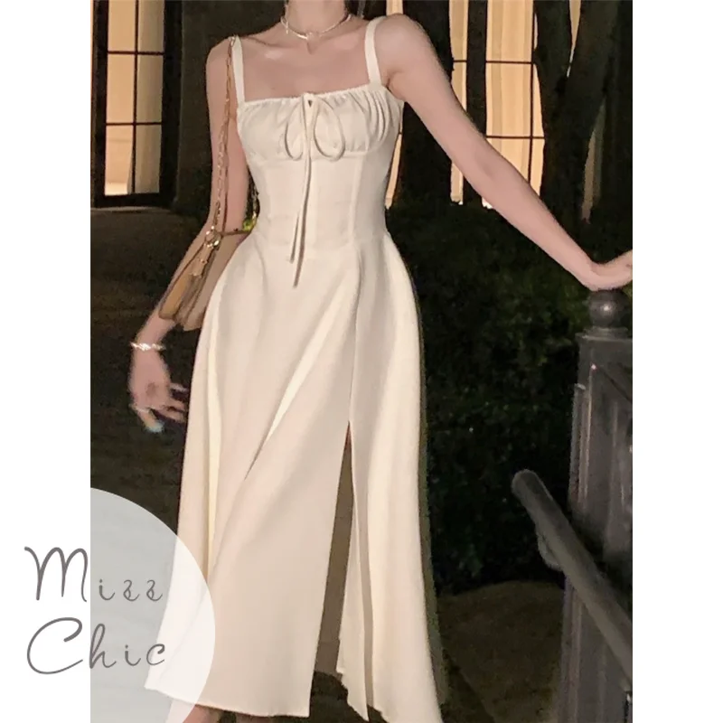 2023 Summer Elegant Midi Bandge Dress Vestidos White for Women Vintage Fashion Lady Evening Sundress Female Korean Slim Clothing