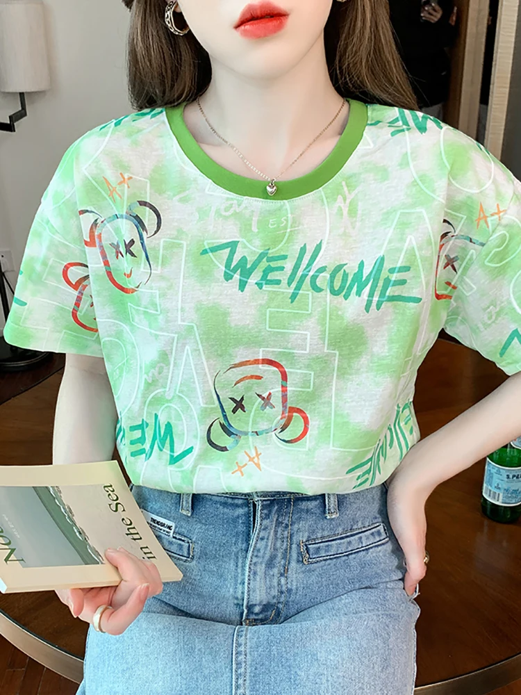 

2022 модные летние футболки с 3D-принтом Tie Dye, женские пляжные футболки с круглым вырезом для отпуска, женские свободные синие и фиолетовые Топ...