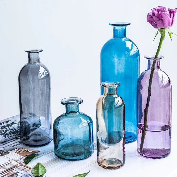 

Colorful Glass Vase Transparent Simple Glass Bottle Table Crafts Ornaments Home Decoration Accessories Flower Vases for Homes
