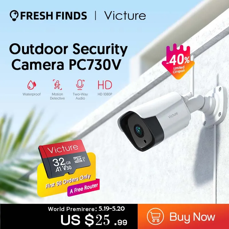 

Victure PC730V Outdoor Security Camera, 1080P WiFi ,Weatherproof ,with Night Vision, 2-Way Audio, Motion Detection