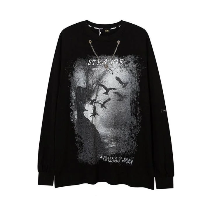 

Sweaters in Europe and America high street printing chain round neck retro hip-hop hip-hop autumn clothes for men and women