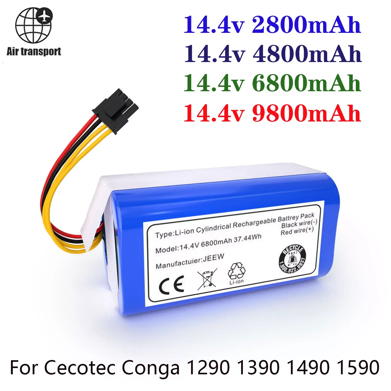 

100% new 14.4v 6800mAh Lithium-ion Battery for Cecotec Conga 1290 1390 1490 1590 Replacement Robot Vacuum Cleaner Battery