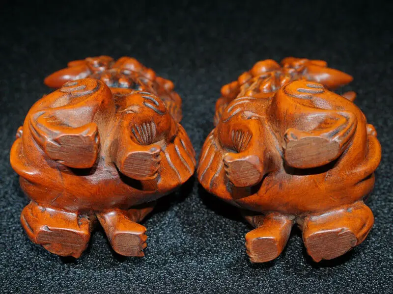 ML007- Потрясающая фигурка самшита ручной работы 7 5 x резная фигурка: пара льва Foo Dog