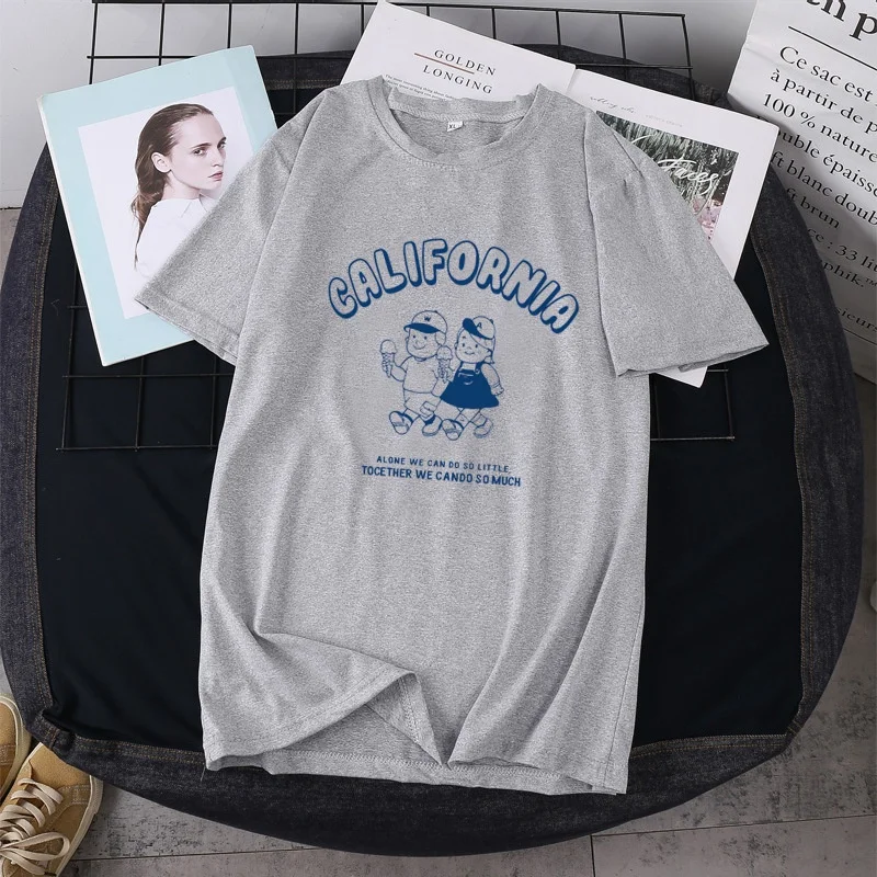 

Cartoon Print Short Sleeve T-Shirt For Women Summer Breathable Fashionable Loosr Fit Casual All-Matching Tops