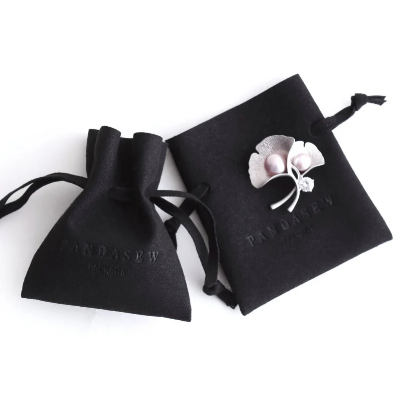 

PandaSew Black Small Gift Drawstring Jewelry Bags with Custom Logo Watch Necklace Jewelry Pouch