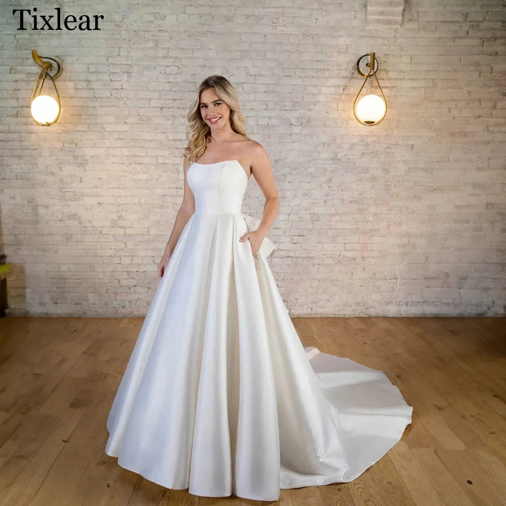 

TIXLEAR Exquisite Wedding Dress Popular 2023 Sweetheart Satin Sleeveless Gorgeous Bridal Gowns Zipper Up Stunning robe de mariée