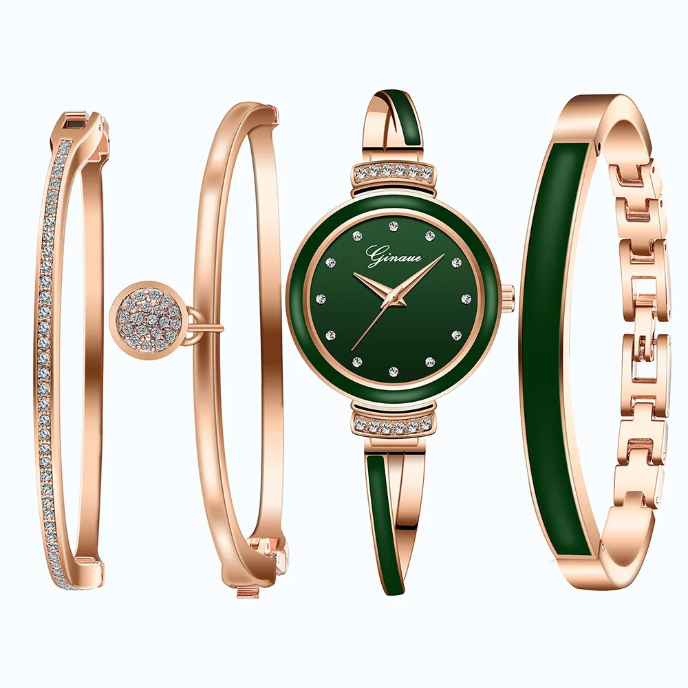 Luxury Four Piece Women's Watch Set Ladies Fashion Quartz Watch Bracelet Bracelet Set  Reloj De Mujer