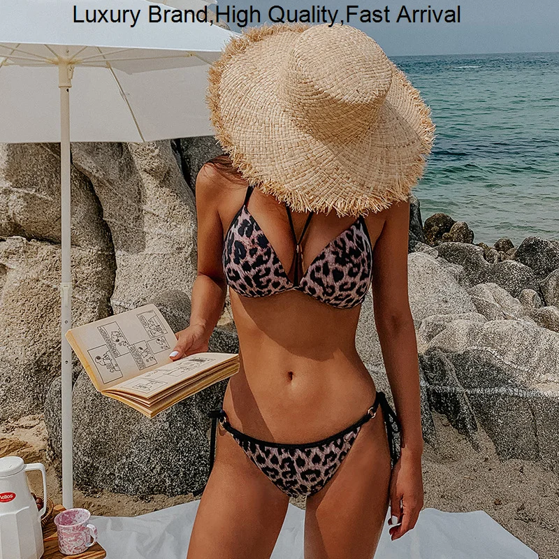 

Sexy 2023 Swimsuit New Leopard Print Sport Bandeau Push up Bikinis High Waist Swimwear Women bathing suit Beach wear