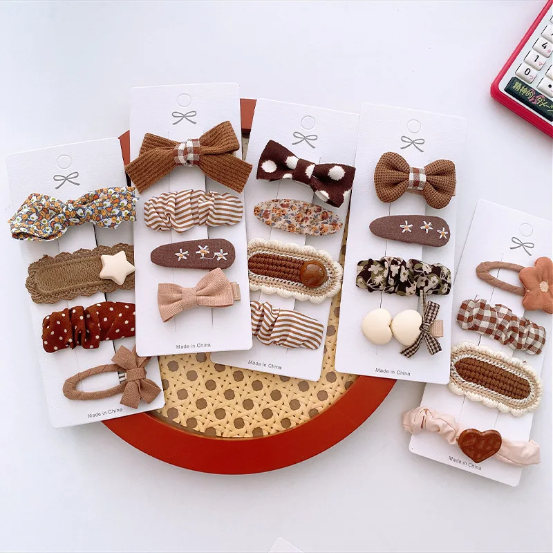 4pc Korea Fashion Dot Floral Print Basic Snap Baby Hair Drop Clips Wool Knit Clamp Pins Hairpins Cotton BB Barrettes Girls - купить по
