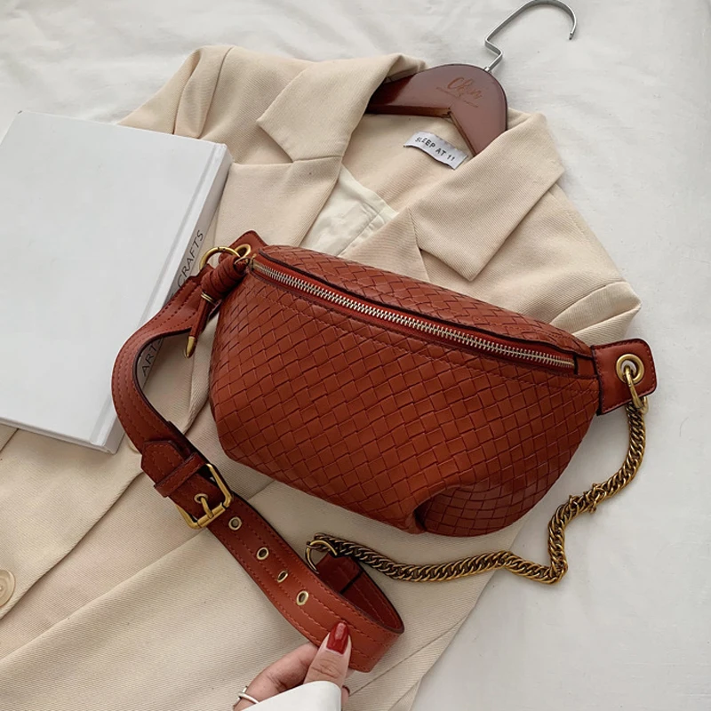 Chain Waist Bag Women Leather Fanny Pack Luxury Brand Crossbody Chest Pack Mini Waist Belt Bags Fashion Girl Phone Pack Purse