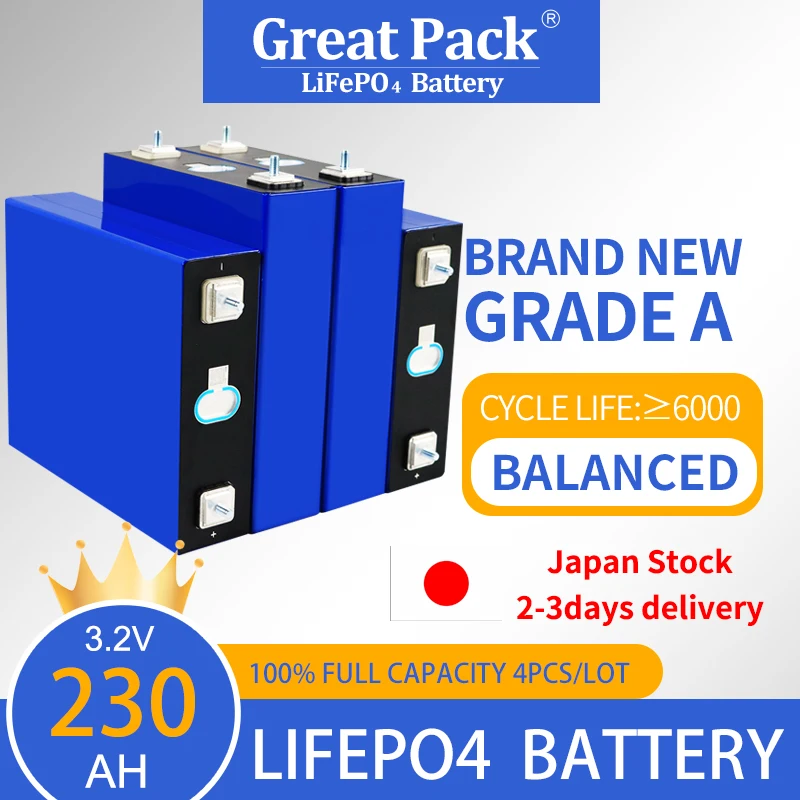 

LiFePO4 4PCS 3.2V 230Ah EVE Brand New Grade A Battery Cell Rechargeable Deep Cycle 100% Full Capacity Lithium Ion with Busbars