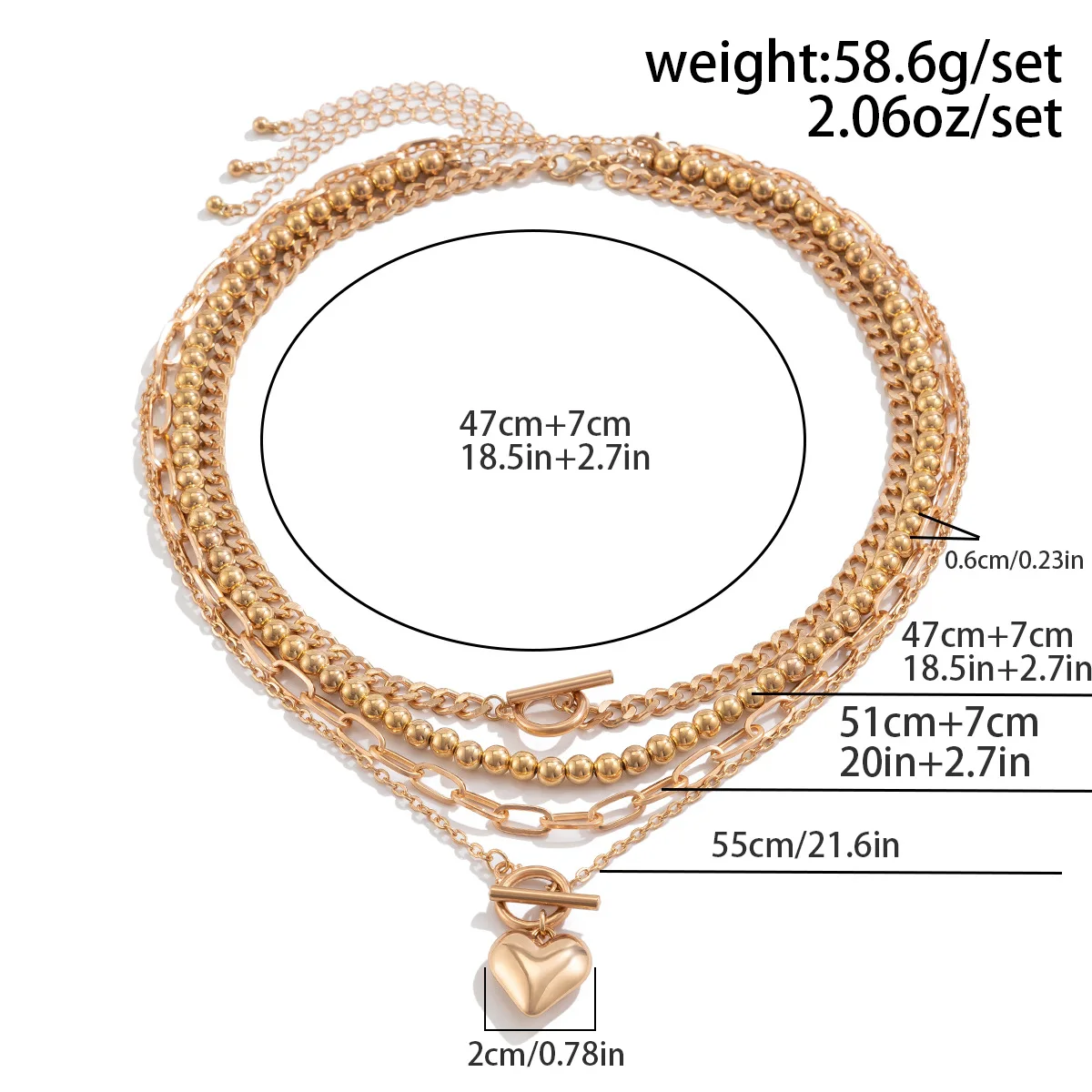 4 шт./компл. модное ожерелье с подвеской в форме сердца CCB металлическая цепочка из