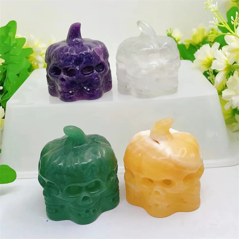 

5.8cm Natural Crystal Quartz Hollow Pumpkin Skull Carving Carved Figurines Reiki Healing Home Decor Crafts Gifts 1pcs