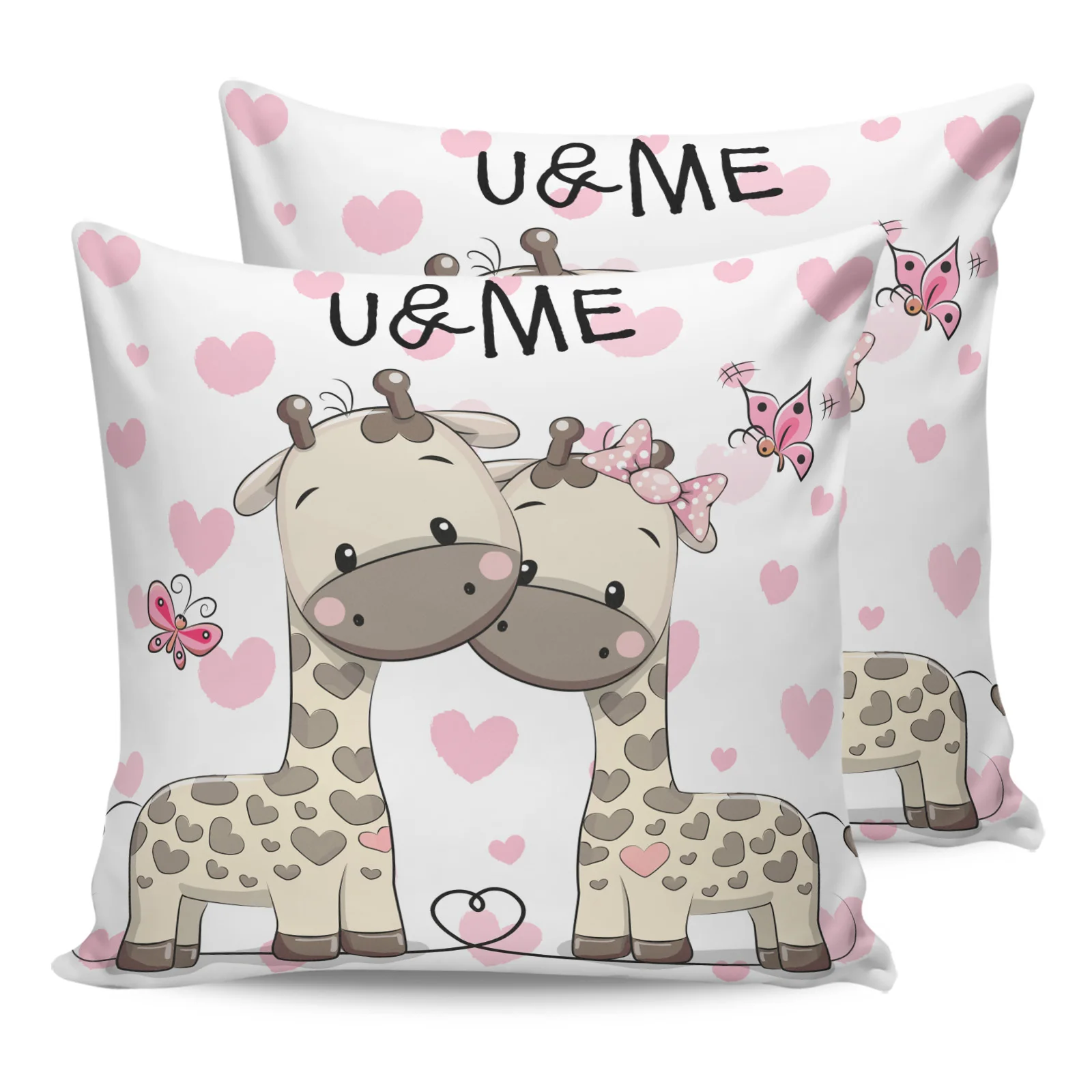 

2PCS Pillowcases Cartoon Giraffes Love Butterfly Cushion Cover Home Bedding Living Room Decorative Couch Throw Pillow Case