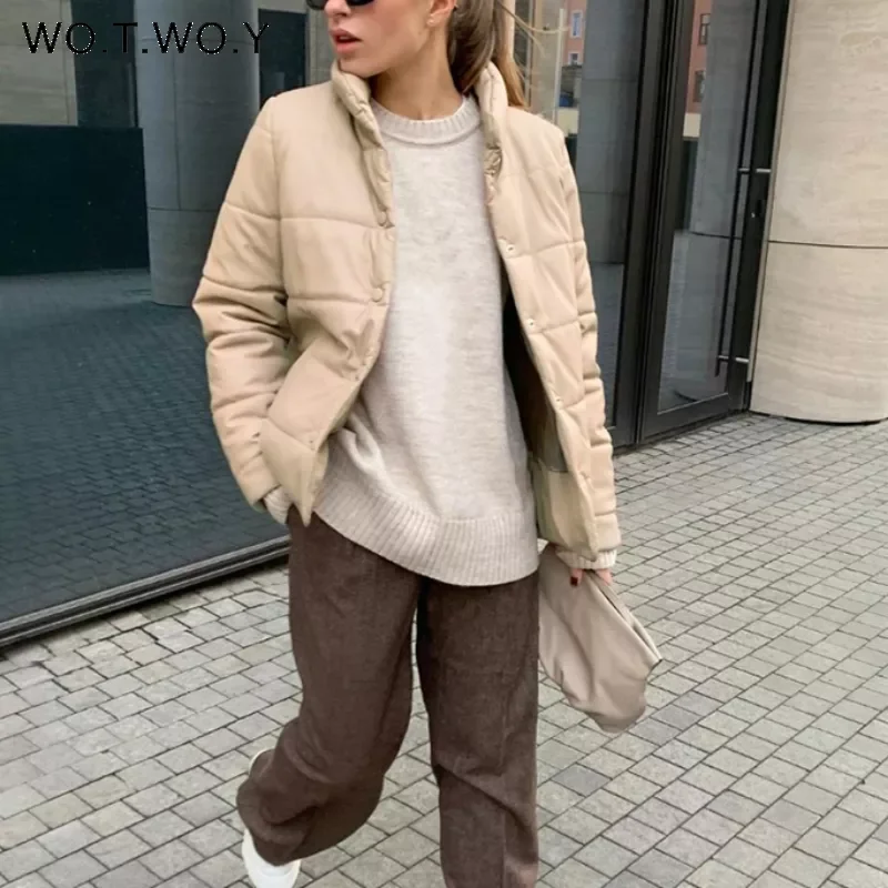 New2022 Cotton Liner Winter Leather Jacket Women Casual Thickening Padded Parkas Womens Loose Warm Black Coats Female Windbreake