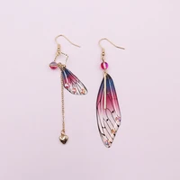 fairy butterfly wing earrings glitter rhinestone asymmetric drop earrings dreamy pink purple insect earrings bridal jewelry