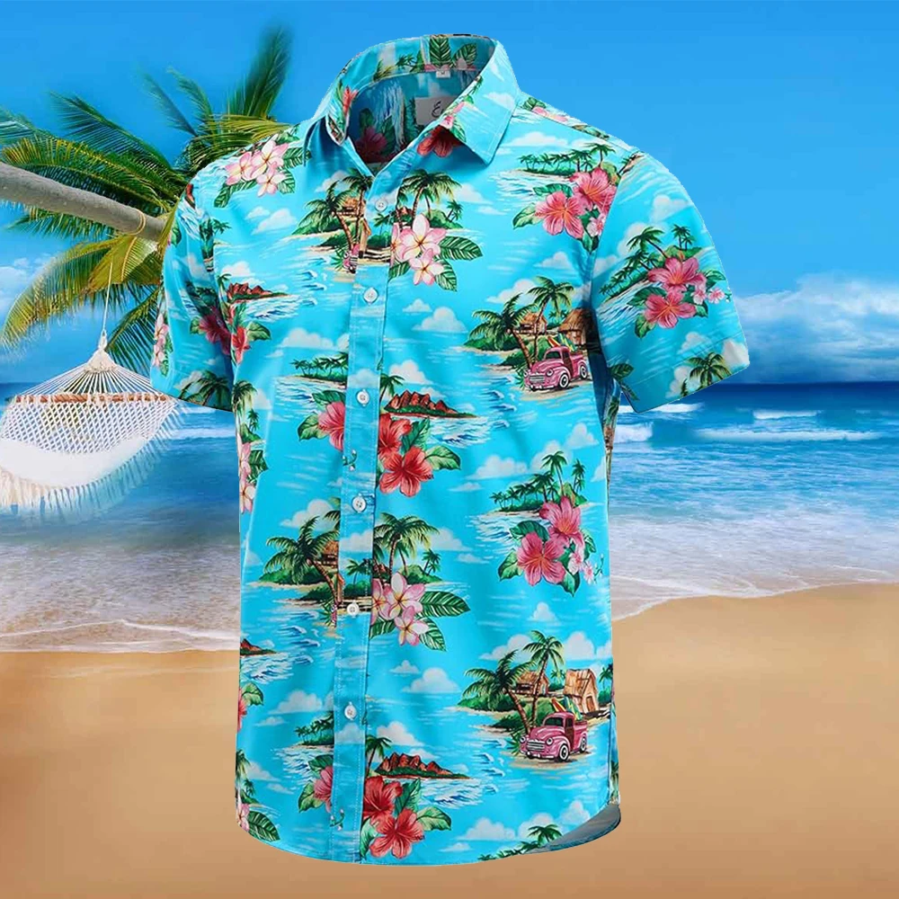 

Hawaiian Men's Shirt, Neutral Summer Beach Casual Short Sleeve Buckle, Fashion Printed Clothing, Casual Shirt.