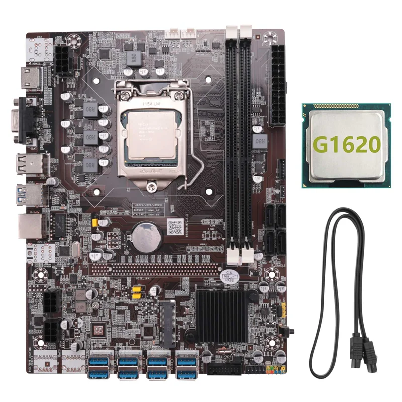 

B75 BTC Mining Motherboard+G1620 CPU+SATA Cable LGA1155 8XPCIE USB Adapter DDR3 MSATA B75 USB BTC Miner Motherboard