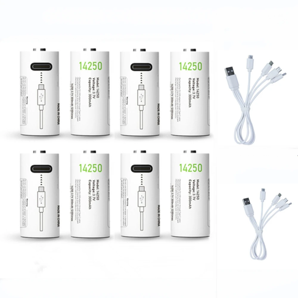 

8pcs/lot New 3.7V 14250 300mAh rechargeable lithium battery USB rechargeable sensor battery type-c charging cable